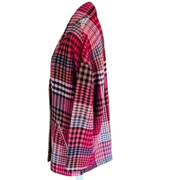 Rachel Zoe pink plaid tweed collarless snap front jacket size L. - Picture 6 of 8